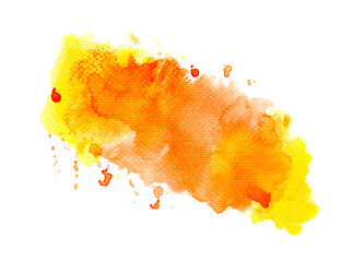 Wall Mural - orange  watercolor splashes of paint on paper background.