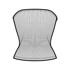 Sticker - Ribbed tube top technical fashion illustration with side zip fastening, fitted body, round neckline, slim fit. Flat top apparel template front, white color. Women men unisex knit CAD mockup 
