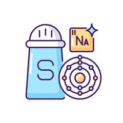 Wall Mural - sodium rgb color icon. condiment for food. salt in package. molecular structure. chemistry for foods