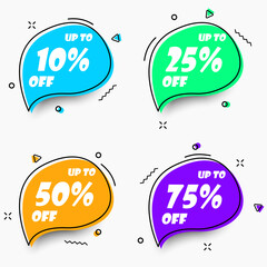 Wall Mural - Set of sale vector layout template designs in memphis style, colorful discound design, up to 75%, percent sign for shop, business, marketing and store.