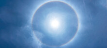 Beautiful Sun Halo Phenomenon With Circular Rainbow, Solar Halo The Ring.
