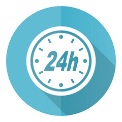 Poster - 24h vector icon, flat design blue round web button isolated on white background