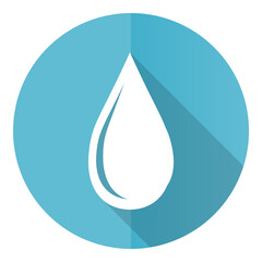 Poster - Water drop vector icon, flat design blue round web button isolated on white background