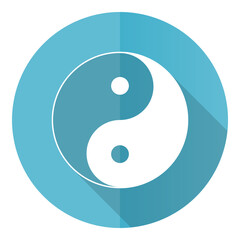 Poster - Ying yang vector icon, flat design blue round web button isolated on white background