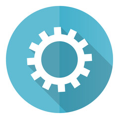 Poster - Gear vector icon, cogwheel flat design blue round web button isolated on white background