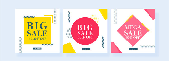 Wall Mural - Mega and Big Sale Poster Design with Different Discount Offer in Three Options.