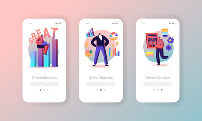 Wall Mural - Statistics Data Mobile App Page Onboard Screen Template. Business Solutions with Development Graphs, Project Development