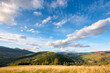 © Pellinni - beautiful carpathian countryside. sunny afternoon. wonderful autumn landscape in mountains. rural scenery with agricultural fields on rolling hills. watershed ridge in the distance