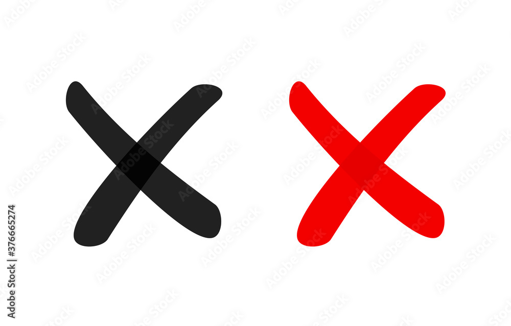 X close delete cross mark symbol icon isolated, deny handwritten error choice element, reject tick button - obrazy, fototapety, plakaty 