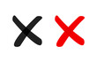 X close delete cross icon red mark symbol isolated, wrong deny vote poll handwritten hand drawn error choice element, reject cancel tick button clipart