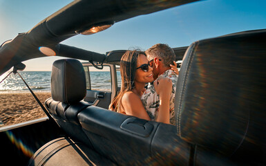 Poster - Couple on beach with car