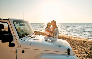 Poster - Couple on beach with car