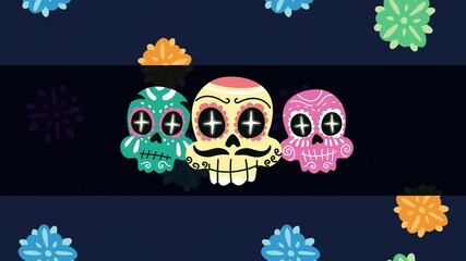 Sticker - mexico celebration animation with skulls heads painted