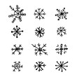 © Nataliia - Simple hand drawn set doodle snowflakes isolated on white background. Vector illustration. Collection drawing Ice crystal ink freehand. Design for print, banner, greeting card, logo