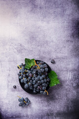 Poster - black grape with green leaves