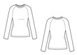 Womans t-shirt template with raglan sleeves. White t-shirts, longsleeve.