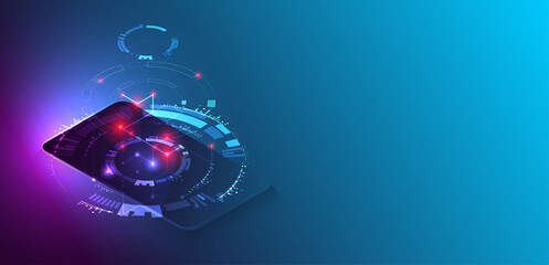 Isometric big data processing concept, cloud database. Abstract technology background. Vector illustration