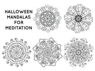 Wall Mural - Halloween mandala outline patterns for coloring books