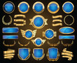 © totallyout - Collection of Gold and blue badges labels laurels shield and metal plates