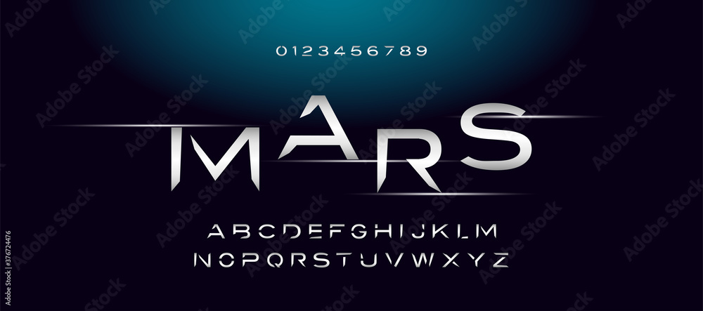 Modern space style typeface, techno effect logo designs. Typography digital space concept. Alphabet letters and numbers vector illustration. - obrazy, fototapety, plakaty 