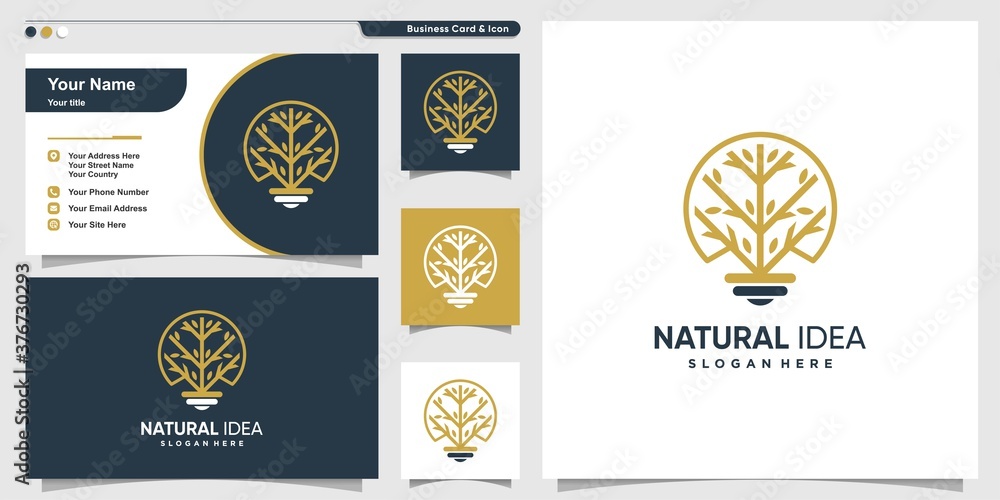 Tree logo with line art style and business card design template, tree ...