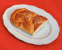 "tsoureki" Traditional Christmas And Easter Sweet Bread Cut And Served