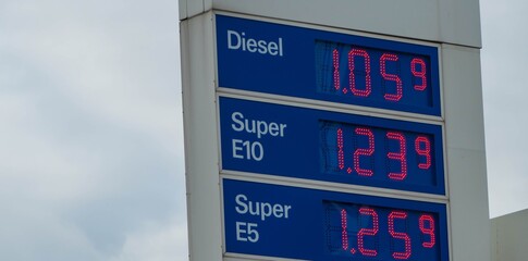 Sign Gas Station Prices of Super Gasoline and Diesel 