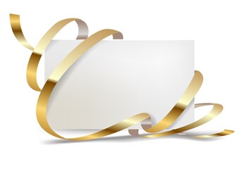 Beautiful wedding card - Golden ribbon around blank white paper, where you should write your text