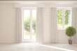 © AntonSh - White empty room with summer landscape in window. Scandinavian interior design. 3D illustration