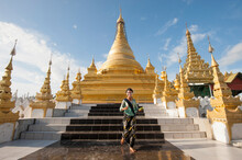 Young woman at Sanda muni pagoda, Mandalay, Burma