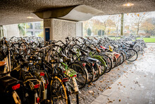 Bicycle Park At Train Station, Under Bridge, Amsterdam, Netherlands