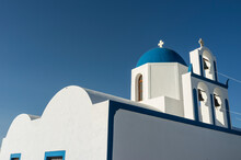 View Of Whitewashed Church And Blue Sky, Oia, Santorini, Greece