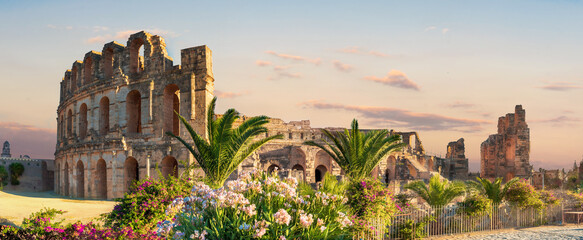 Wall Mural - Ruins amphitheatre of roman colosseum at El Djem. Tunisia, North Africa