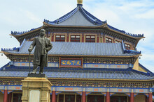 Low Angle View Of Statue In Front Of Sun Yat-sen Memorial Hall, Guangzhou, Guangdong, China