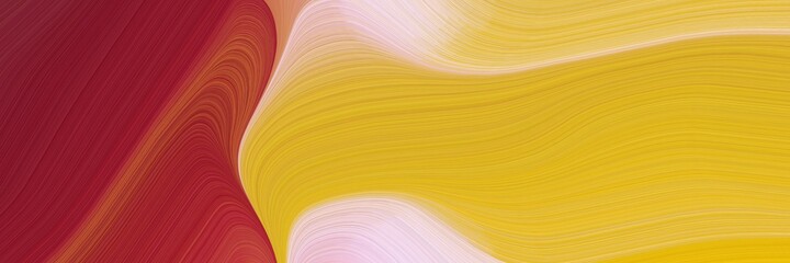 Poster - abstract flowing horizontal header with golden rod, baby pink and firebrick colors. fluid curved flowing waves and curves for poster or canvas