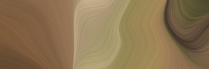 Poster - abstract colorful horizontal header with pastel brown, very dark green and tan colors. fluid curved flowing waves and curves for poster or canvas