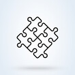 Puzzle pieces and problem solving icon or logo line art style. Outline puzzle game fully editable concept. puzzles and solutions, compatibility illustration.