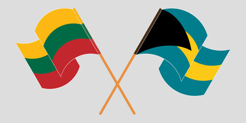 Crossed and waving flags of Bahamas and Lithuania