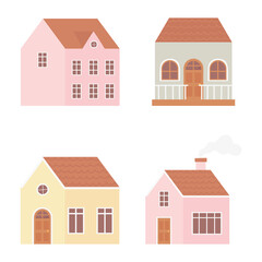 Poster - different houses real estate construction exterior icons set