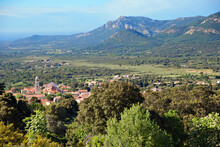 High Angle View Of Mountain, Forest And Village In France