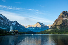 View Of Swiftcurrent Lake With Mountain Range