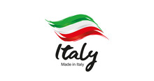 Made In Italy Handwritten Flag Ribbon Typography Lettering Logo Label Banner