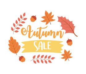 Poster - autumn sale, shopping sale or promo poster, autumnal foliage leaf acorn