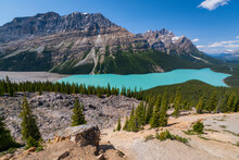 View Of Peyto Lake With Mountains In Background