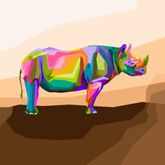 colorful rhino pop art portrait premium vector decoration