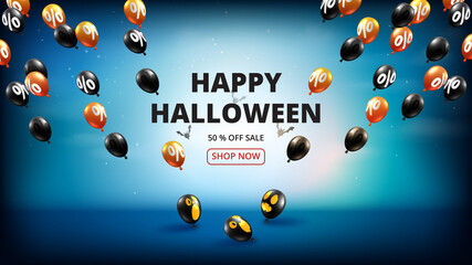Aufkleber - Happy Halloween sale banner background paper cut style.Spooky night with flying balloons.