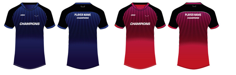 Sports t-shirt jersey design template, mock up uniform kit with front and back view