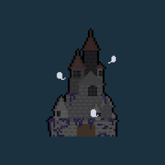 Wall Mural - Pixel art cartoon spooky castle.