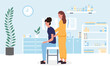 © Rudzhan - Female masseuse giving a woman a relaxing body massage in a massage parlour or spa in a health and wellness concept, colored vector illustration