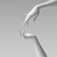 abstract beautiful woman's hand sculpture isolated on yellow background. palm up showing and present